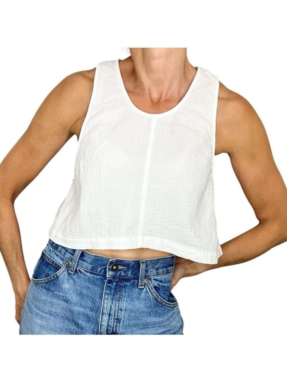 Aritzia Community pure organic cotton crinkly seersucker oversized cropped top S